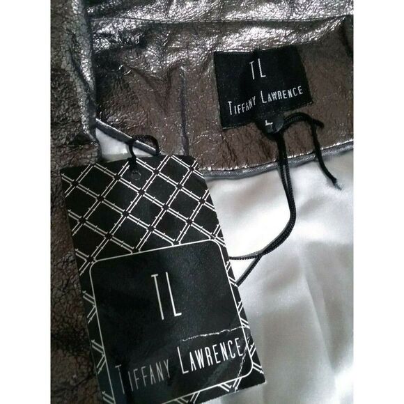 TL Tiffany Lawrence Leather Women's Jacket Pearlized Gunmetal Metallic Sz Large - Picture 12 of 14